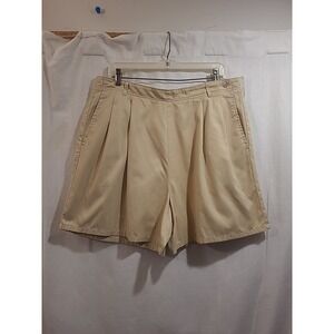 NWT Lands End Beige Shorts Womens 18 Cotton‎ High Rise Side Button Lightweight